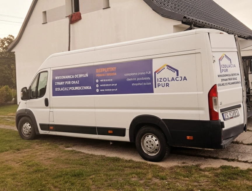 auto izolacja pur na tle domu ocieplonego pianą pur