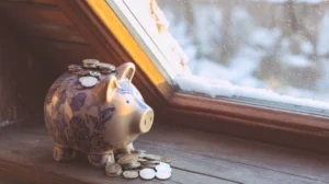 świnka skarbonka na parapecie na poddaszu
